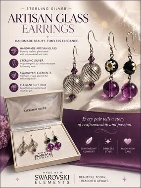 Swarovski Purple Glass Drop Earrings with Black Accents